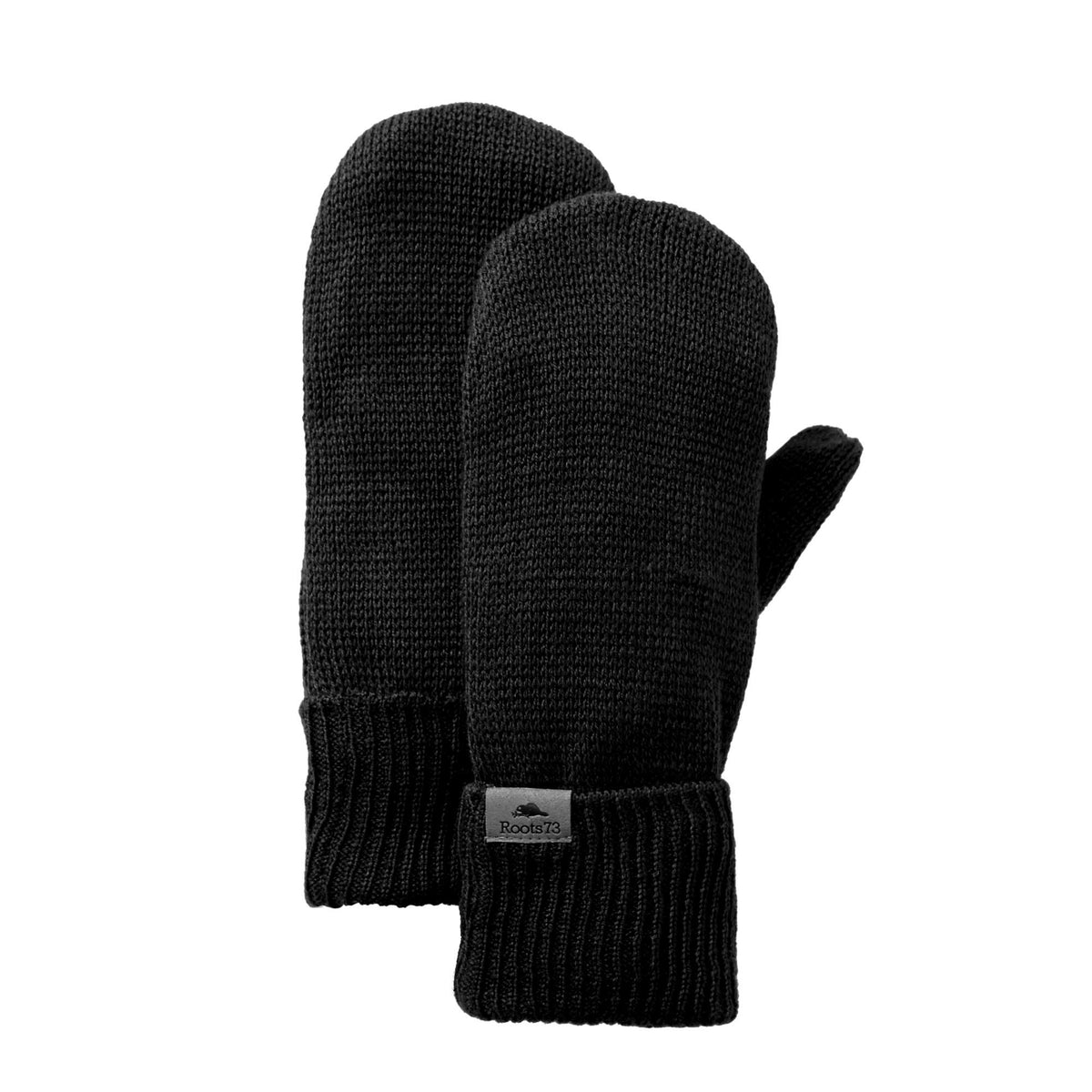 Roots73 Maplelake Fleece Lined Knit Mittens Embroidery - Black - Flat