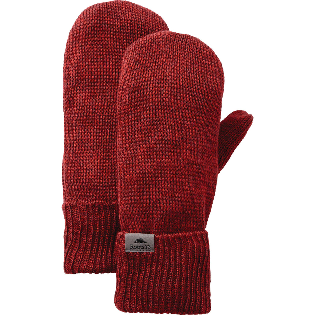 Roots73 Maplelake Fleece Lined Knit Mittens Embroidery - Dark Red Heather - Flat