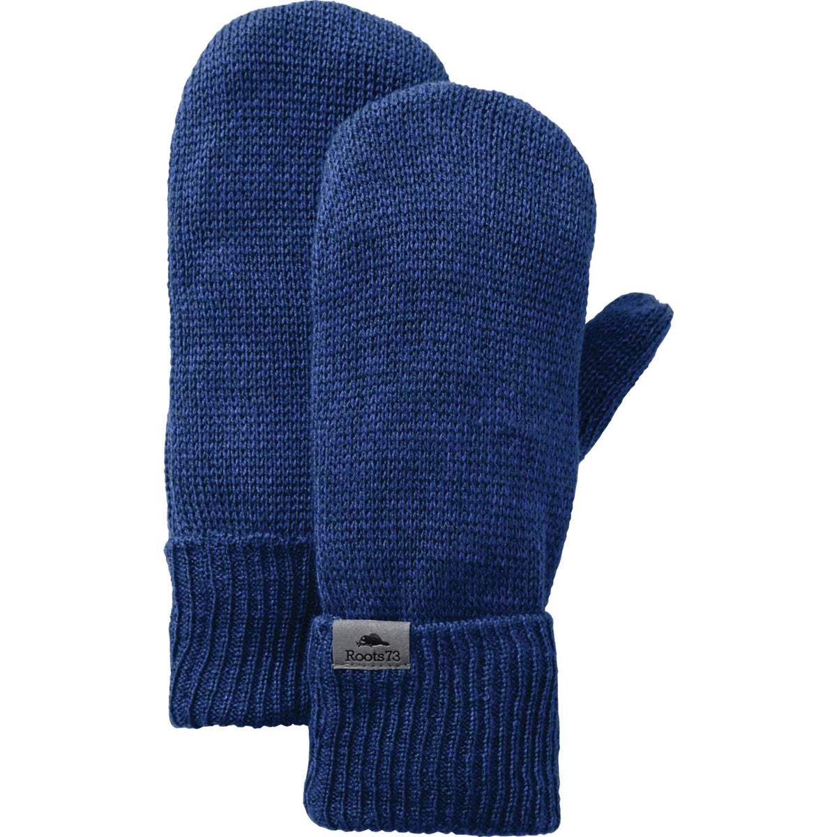 Roots73 Maplelake Fleece Lined Knit Mittens Embroidery - Ink Blue Heather - Flat