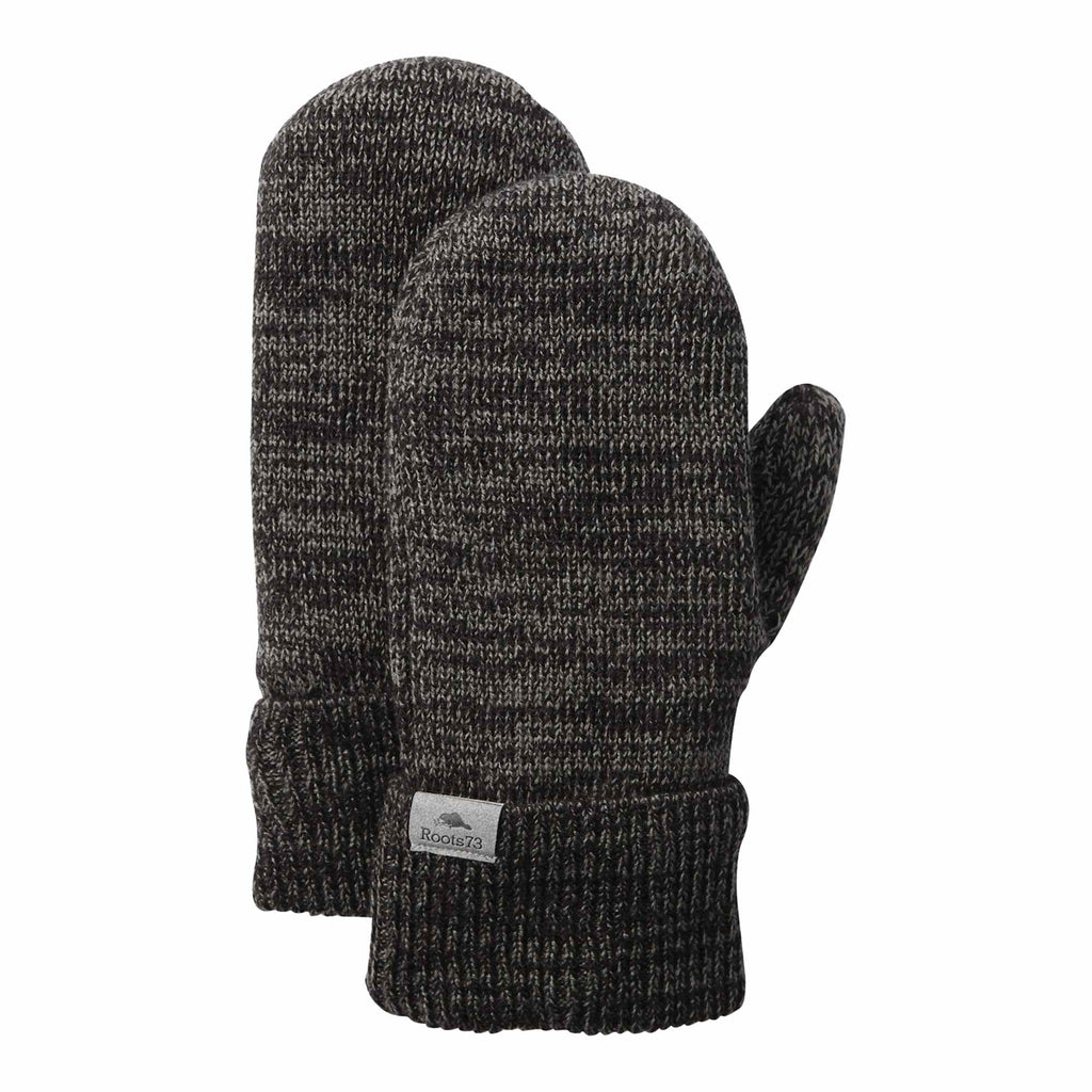 Roots73 Maplelake Fleece Lined Knit Mittens Embroidery - Smoke Heather - Flat