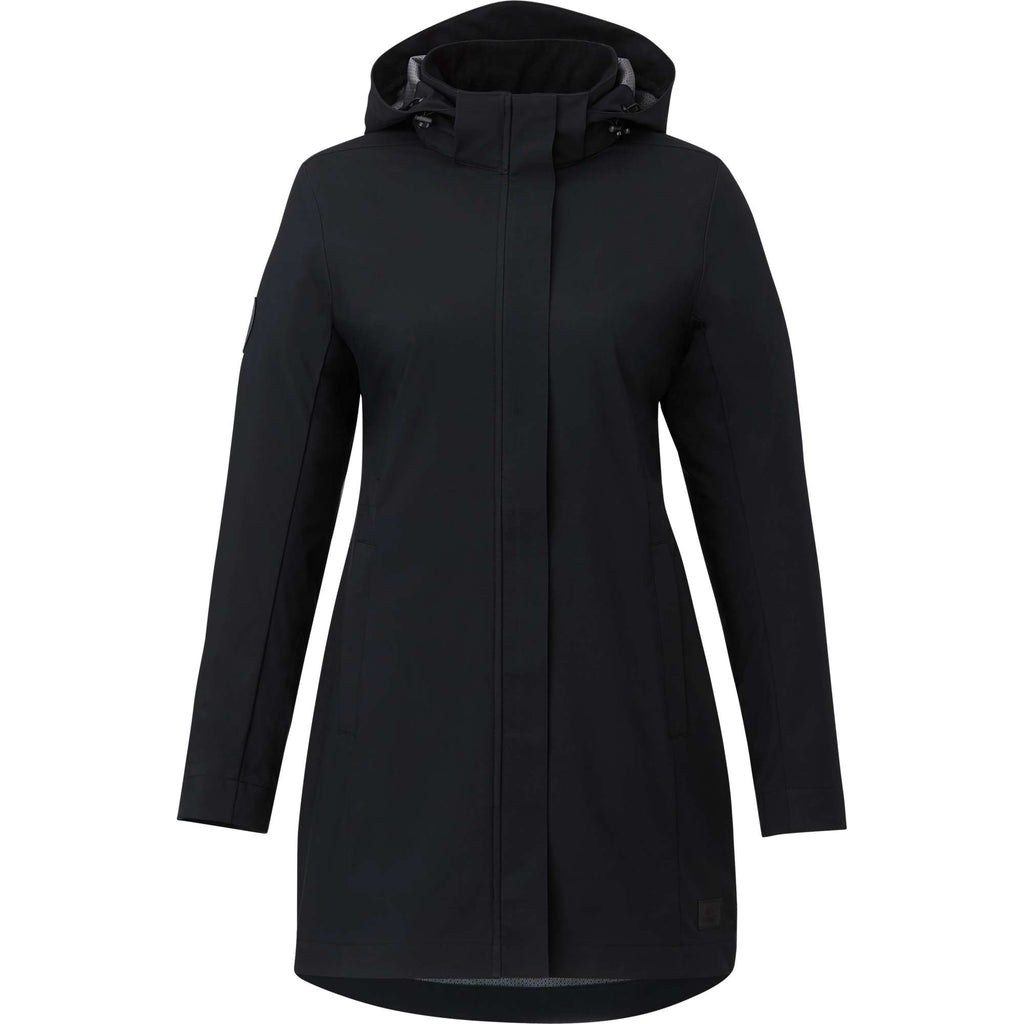 Roots73 Napanee Long Recycled Softshell Jacket for Women Embroidery - Black - Front