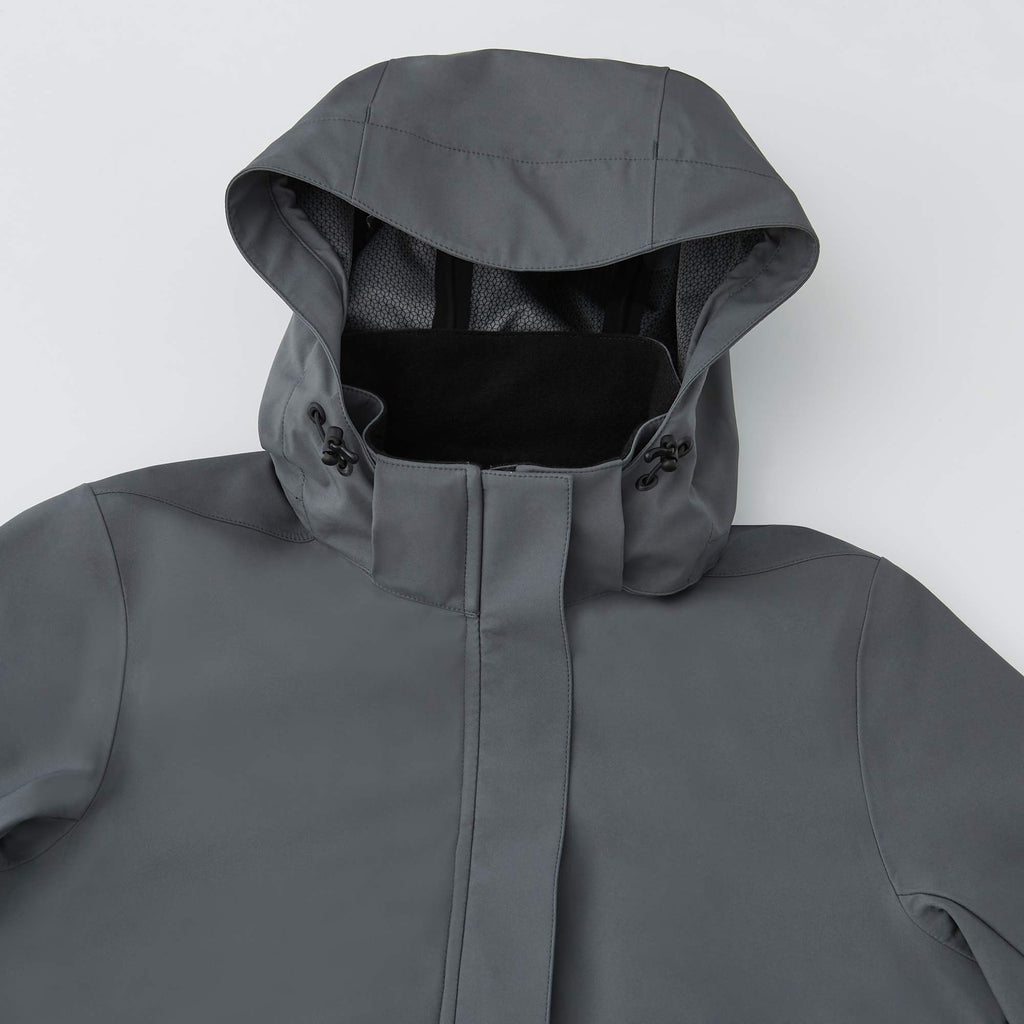 Roots73 Napanee Long Recycled Softshell Jacket for Women Transfer - Charcoal - Detail Hood 2