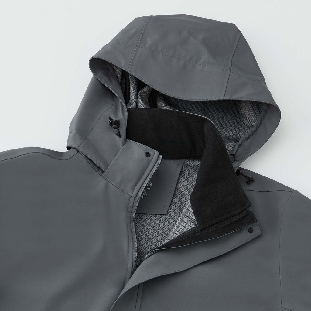 Roots73 Napanee Recycled Waterproof Softshell Jacket for Men Transfer - Charcoal - Detail Collar