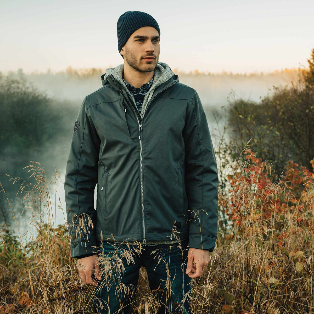 Roots73 Northlake Insulated Waterproof Jacket for Men Transfer - Black - Front On Model