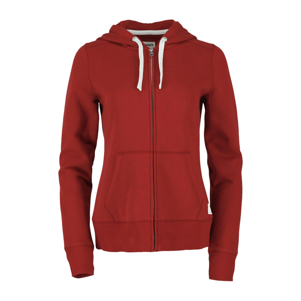 Roots73 Paddlecreek Full Zip Fleece Hoodie for Women Transfer - Dark Red - Front Flat