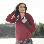 Roots73 Paddlecreek Full Zip Fleece Hoodie for Women Transfer - Dark Red - Front On Model