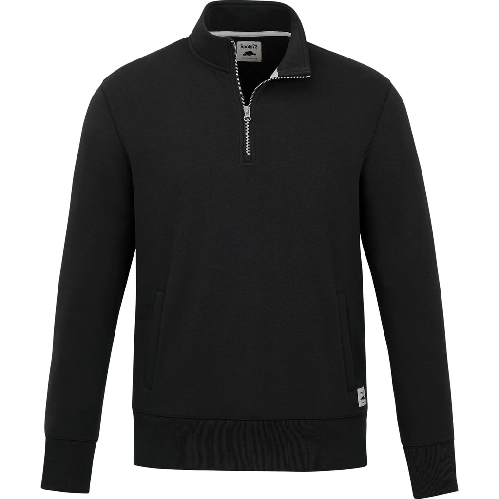 Roots73 Paddlecreek Sueded Fleece Quarter Zip for Men Transfer - Black - Front
