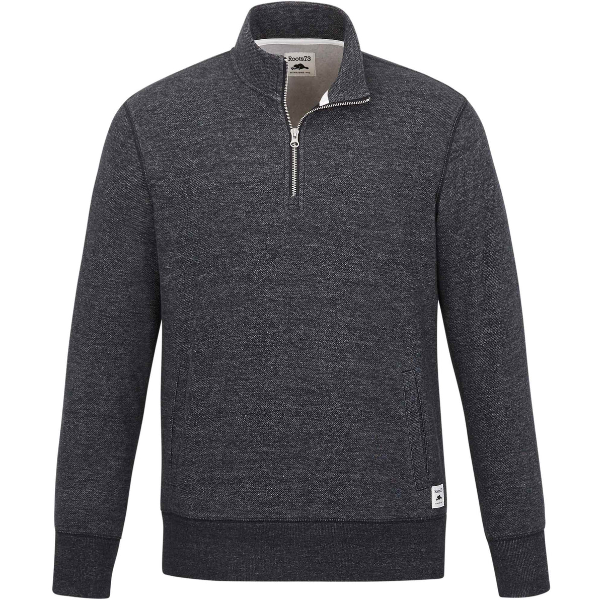 Roots73 Paddlecreek Sueded Fleece Quarter Zip for Men Transfer - Black Mix - Front