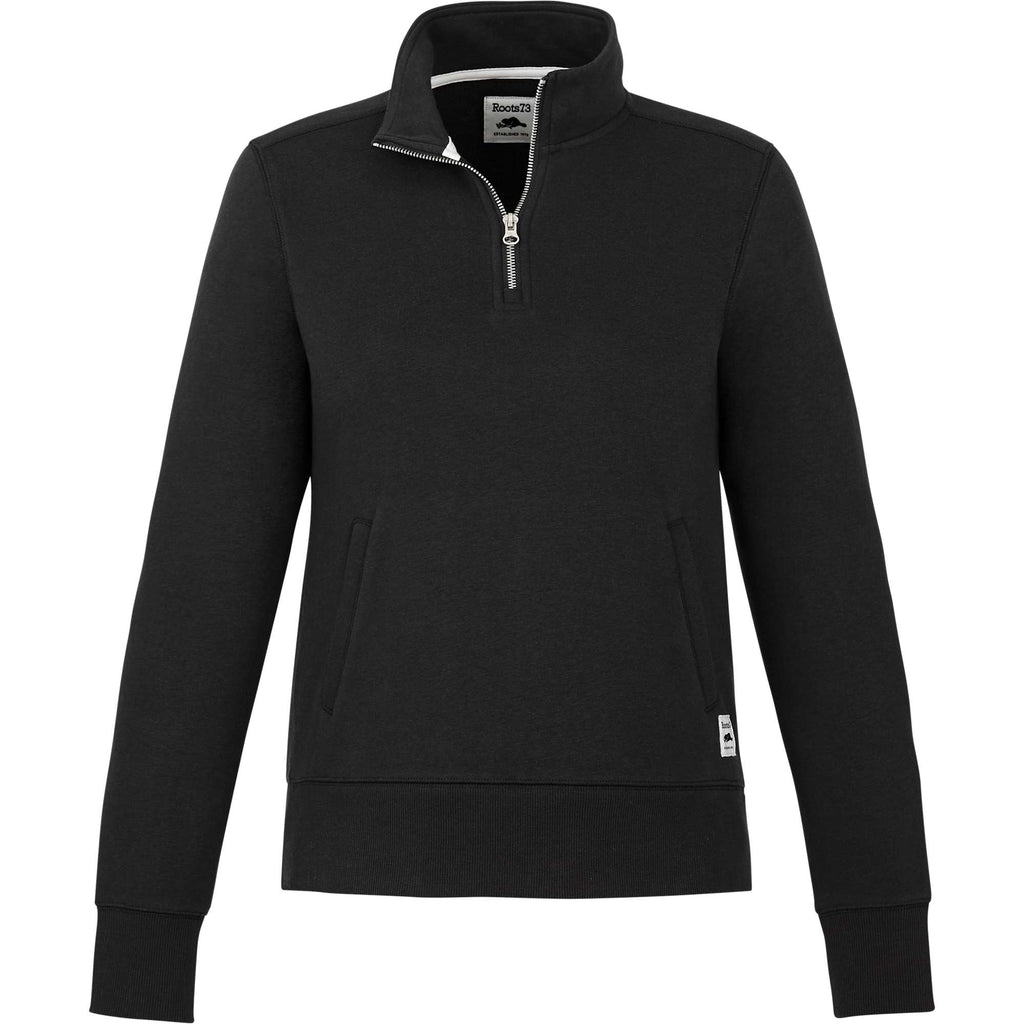 Roots73 Paddlecreek Sueded Fleece Quarter Zip for Women Transfer - Black - Front