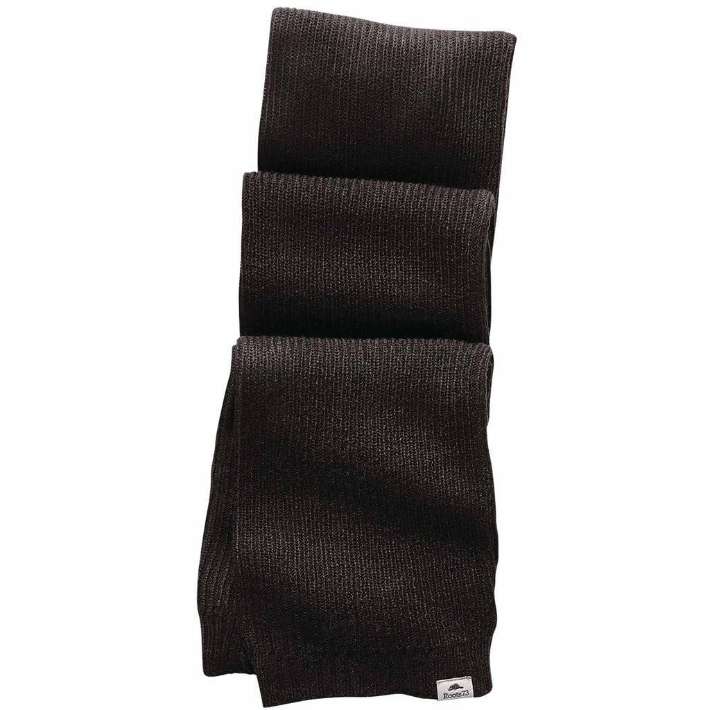 Roots73 Ravenlake Rib Knit Scarf Embroidery - Black - Front Flat