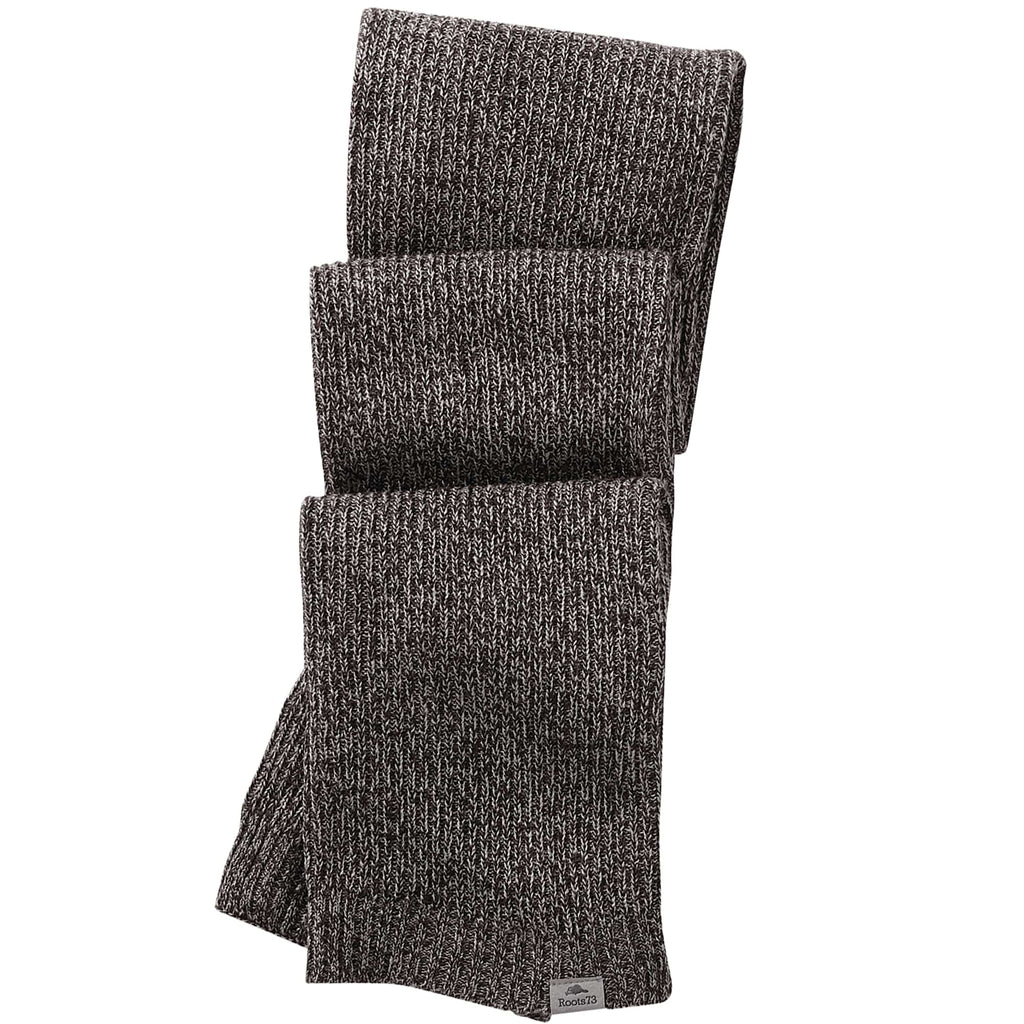 Roots73 Ravenlake Rib Knit Scarf Embroidery - Dark Charcoal Mix - Front Flat