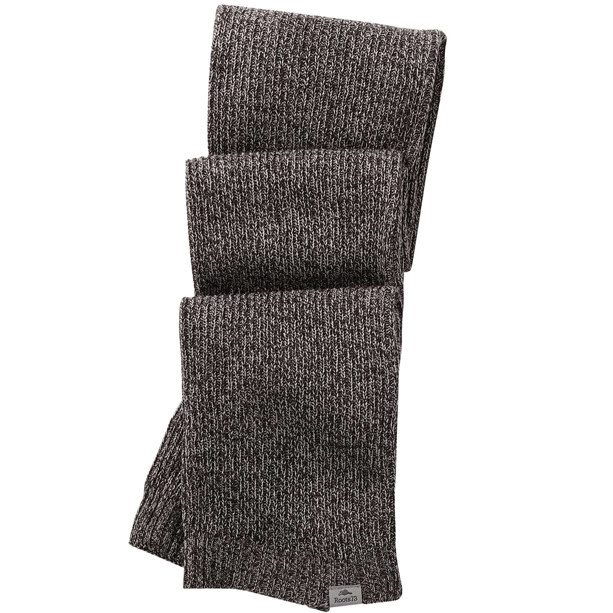 Roots73 Ravenlake Rib Knit Scarf Embroidery - Dark Charcoal Mix - Front Flat