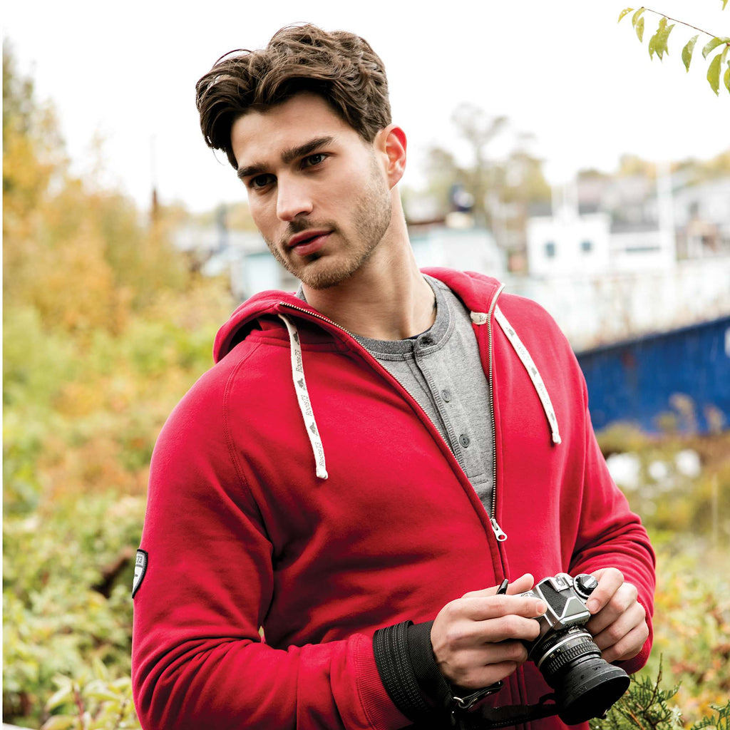 Roots73 Riverside Full Zip Fleece Hoodie for Men Transfer - Cranberry - On Model