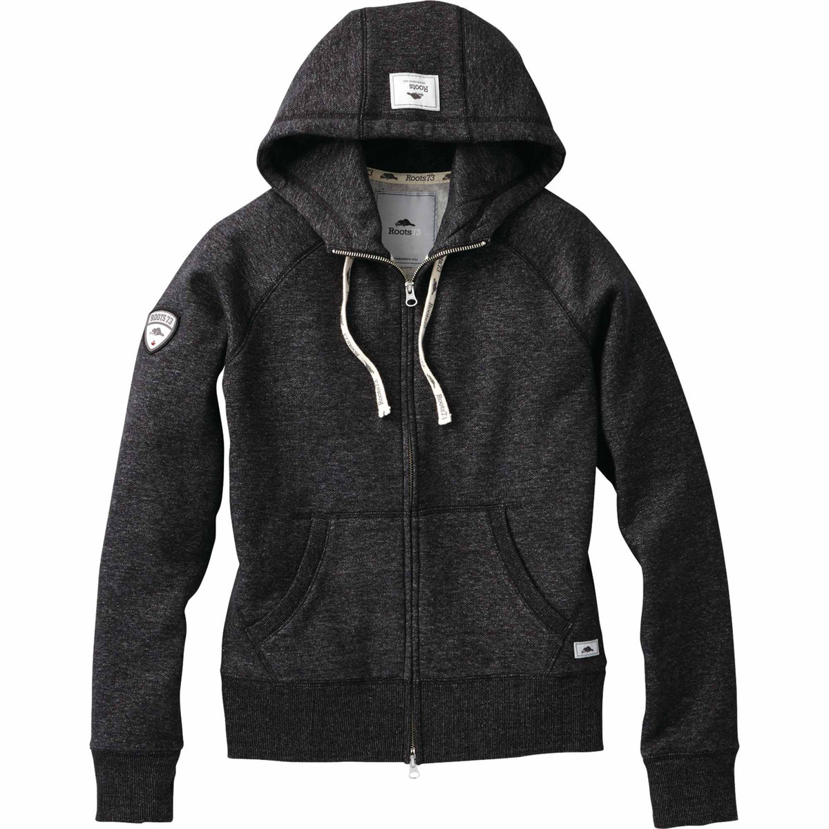 Roots73 Riverside Full Zip Fleece Hoodie for Women Transfer - Black Mix - Front Flat