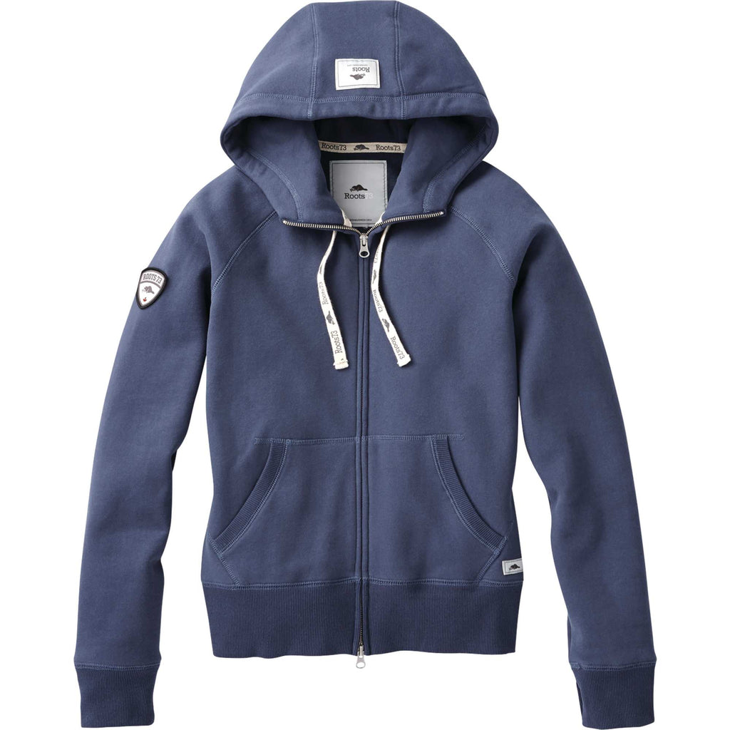 Roots73 Riverside Full Zip Fleece Hoodie for Women Transfer - Indigo Blue - Front Flat