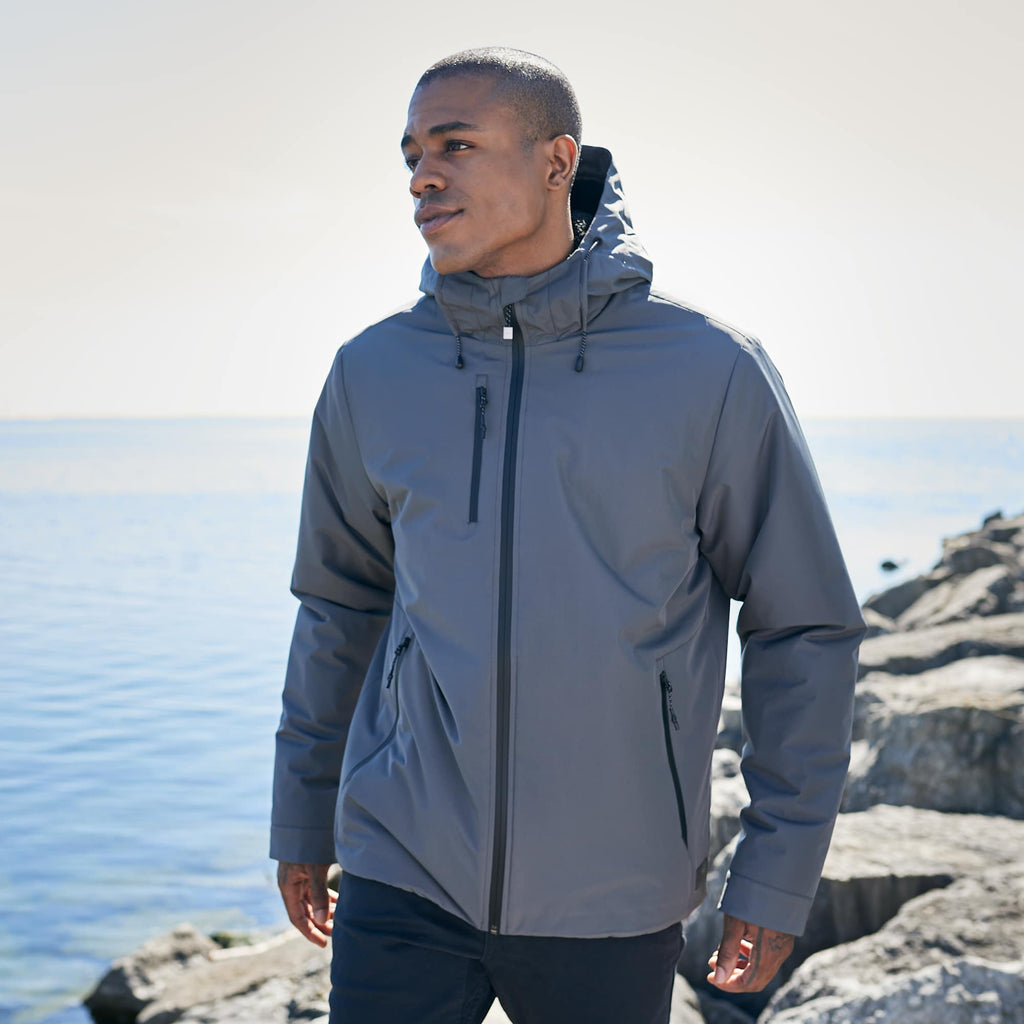 Roots73 Rockglen Sherpa Lined Waterproof Jacket for Men Debossing - Charcoal - On Model 3