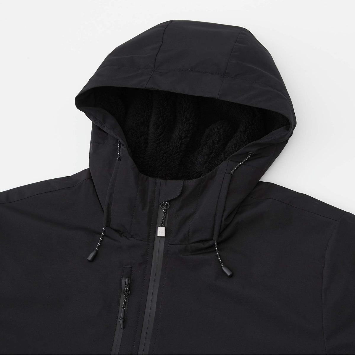 Roots73 Rockglen Sherpa Lined Waterproof Jacket for Men Transfer - Black - Detail Hood