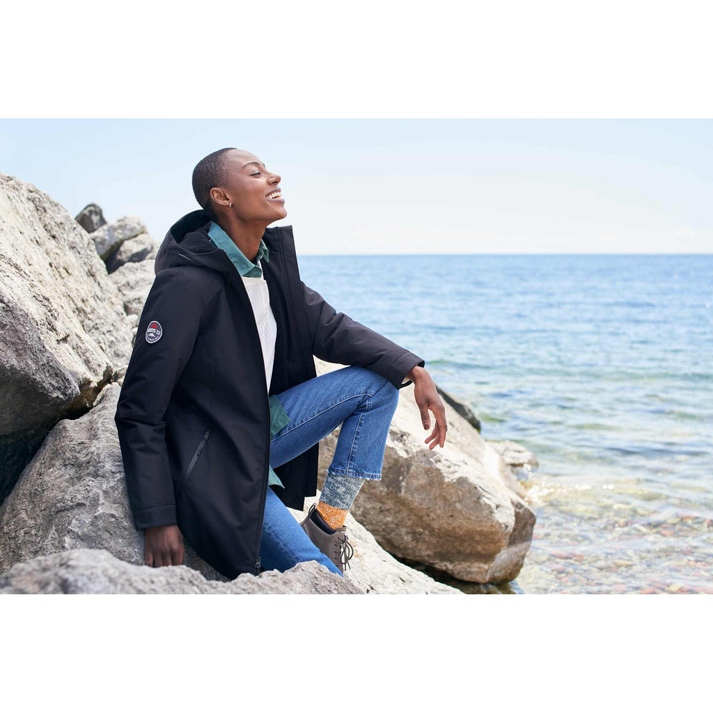 Roots73 Rockglen Sherpa Lined Waterproof Jacket for Women Transfer - Black - On Model