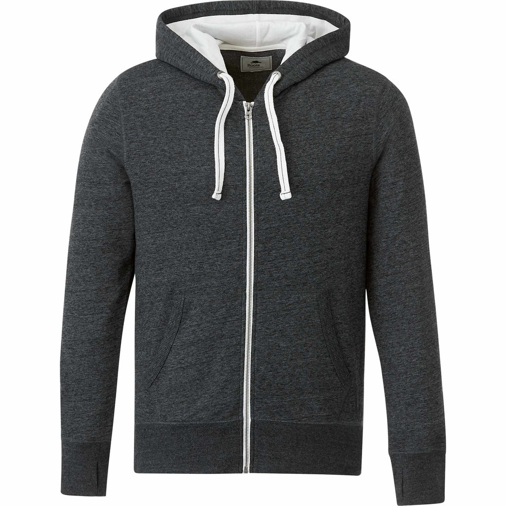 Roots73 Sandylake French Terry Full Zip Hoodie for Men Embroidery - Black Smoke Heather - Front