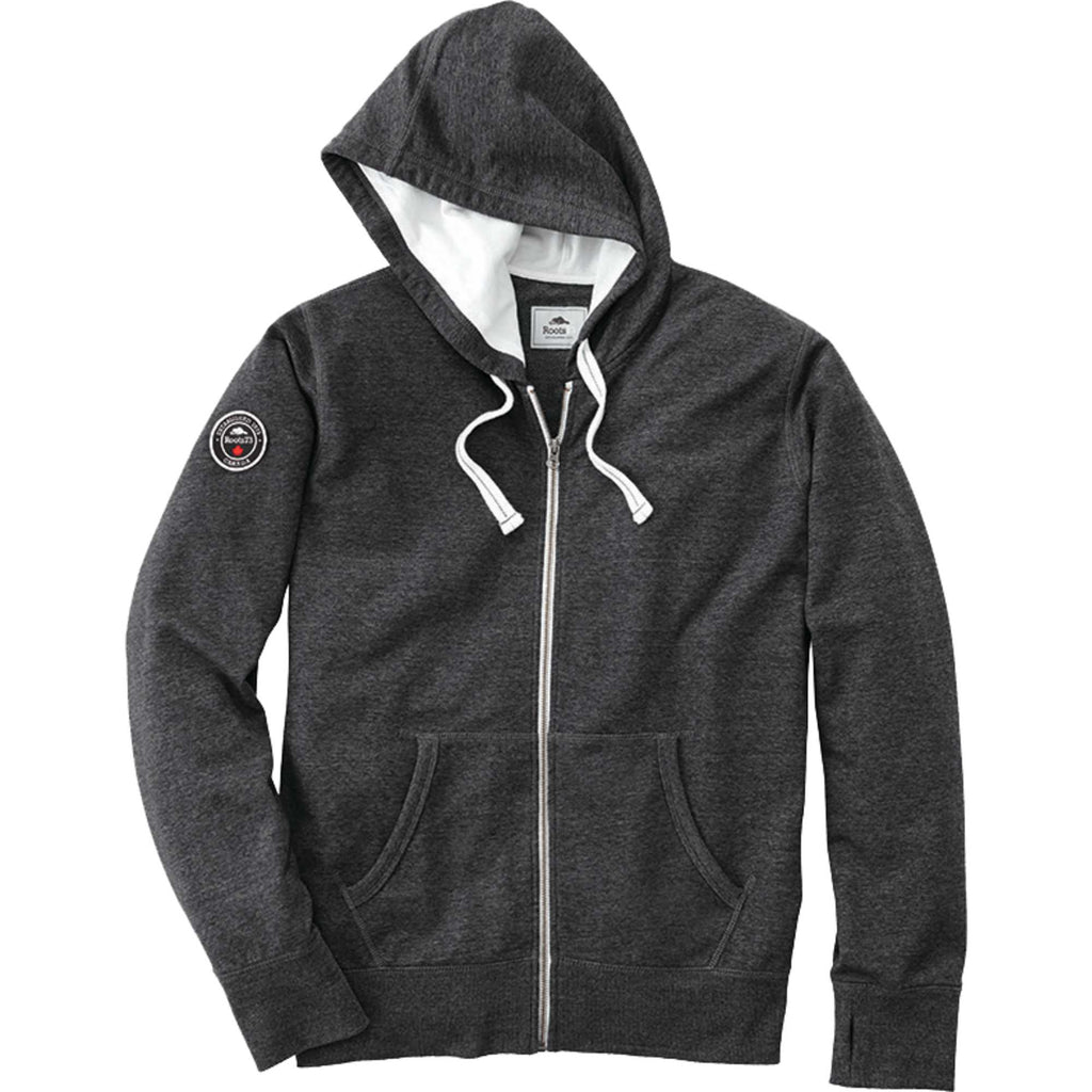 Roots73 Sandylake French Terry Full Zip Hoodie for Men Transfer - Black Smoke Heather - Front Flat