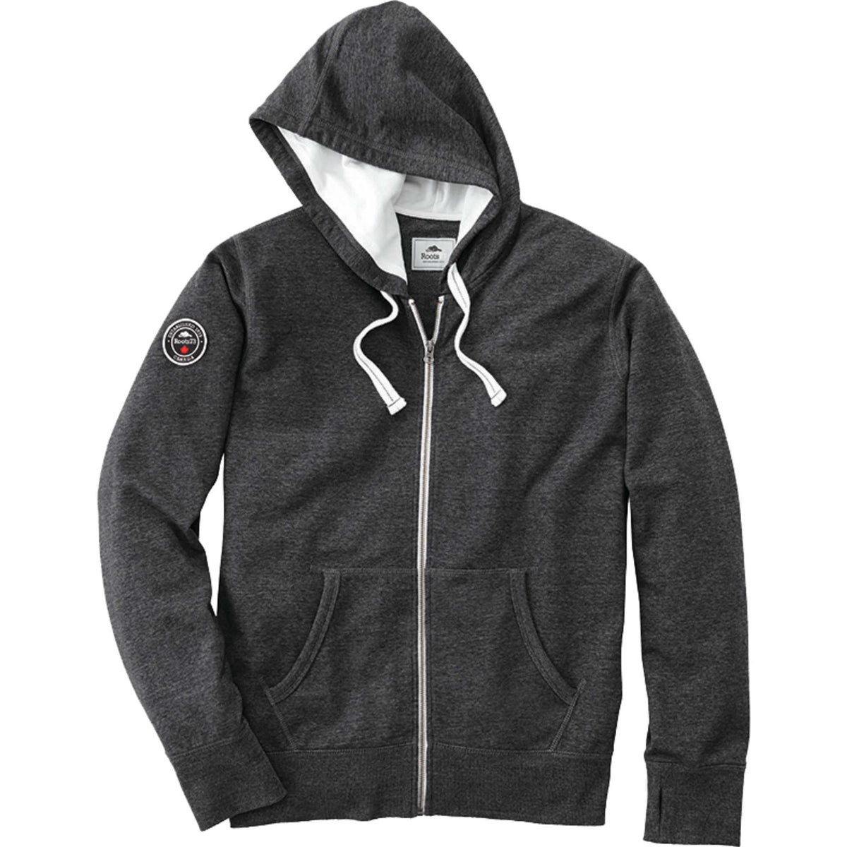 Roots73 Sandylake French Terry Full Zip Hoodie for Men Transfer - Black Smoke Heather - Front Flat