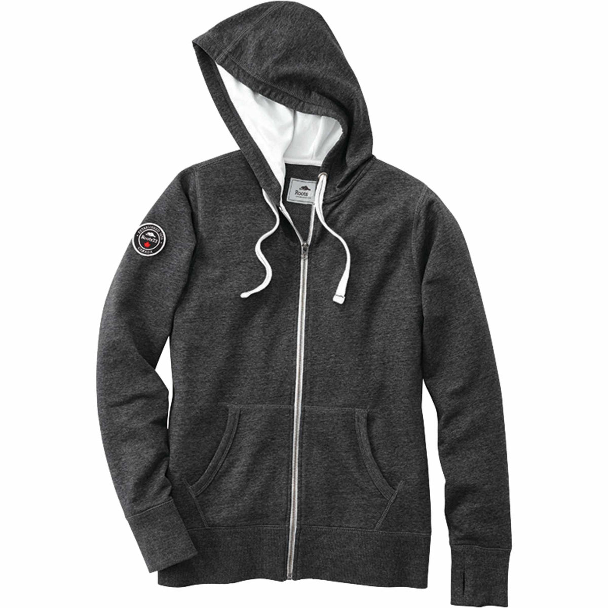 Roots73 Sandylake French Terry Full Zip Hoodie for Women Transfer - Black Smoke Heather - Front Flat