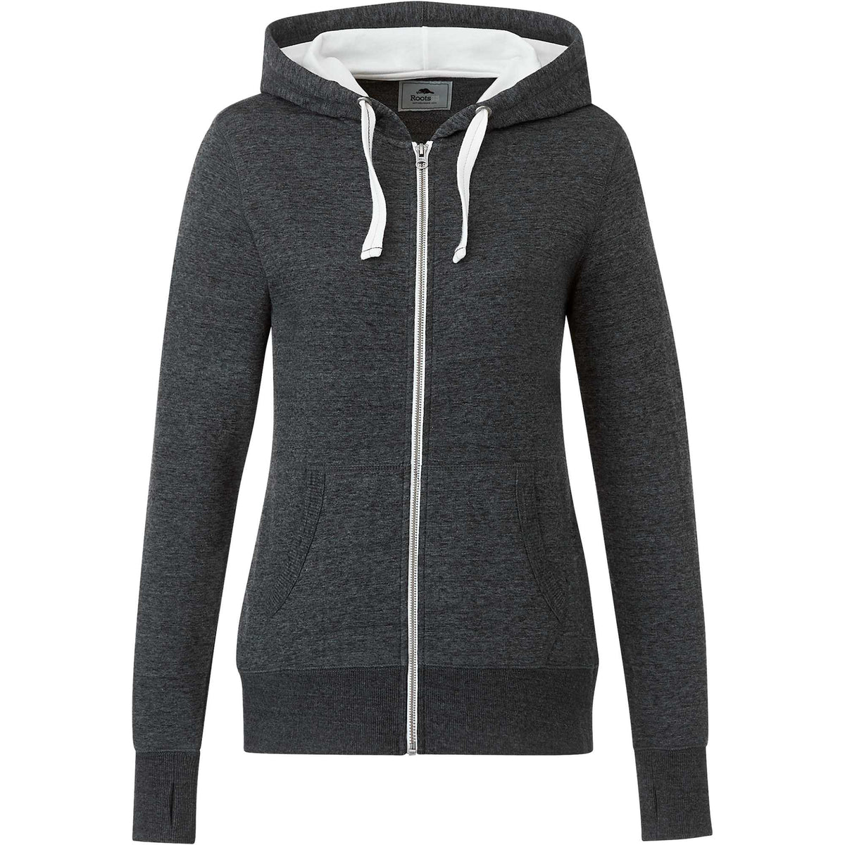 Roots73 Sandylake French Terry Full Zip Hoodie for Women Transfer - Black Smoke Heather - Front