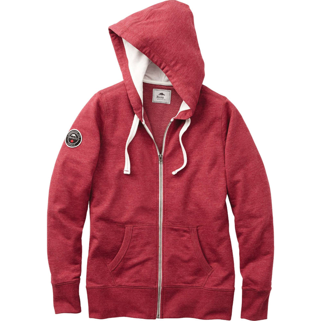 Roots73 Sandylake French Terry Full Zip Hoodie for Women Transfer - Dark Red Heather - Front Flat