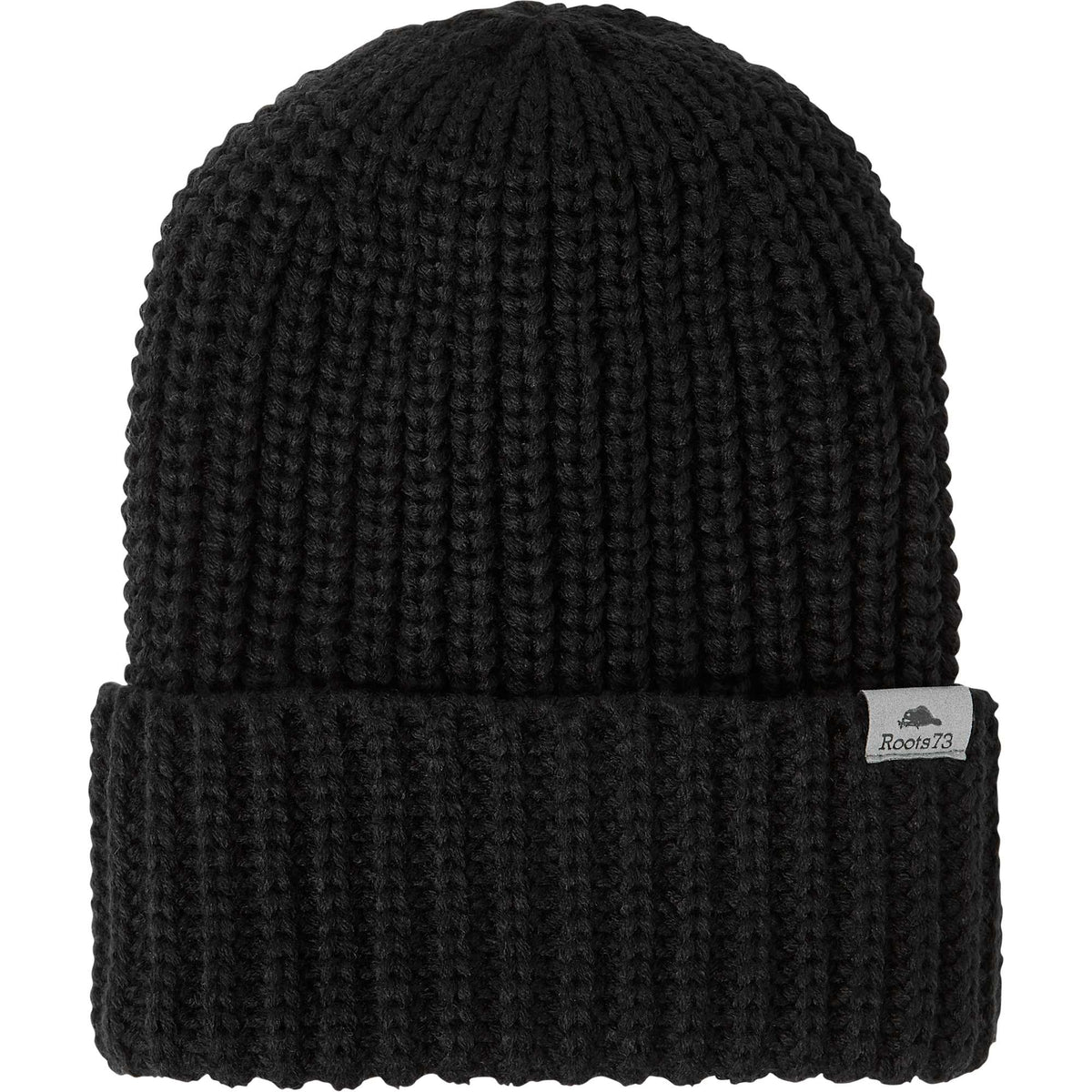 Roots73 Shelty Chunky Knit Cuff Beanie Embroidery - Black - Front