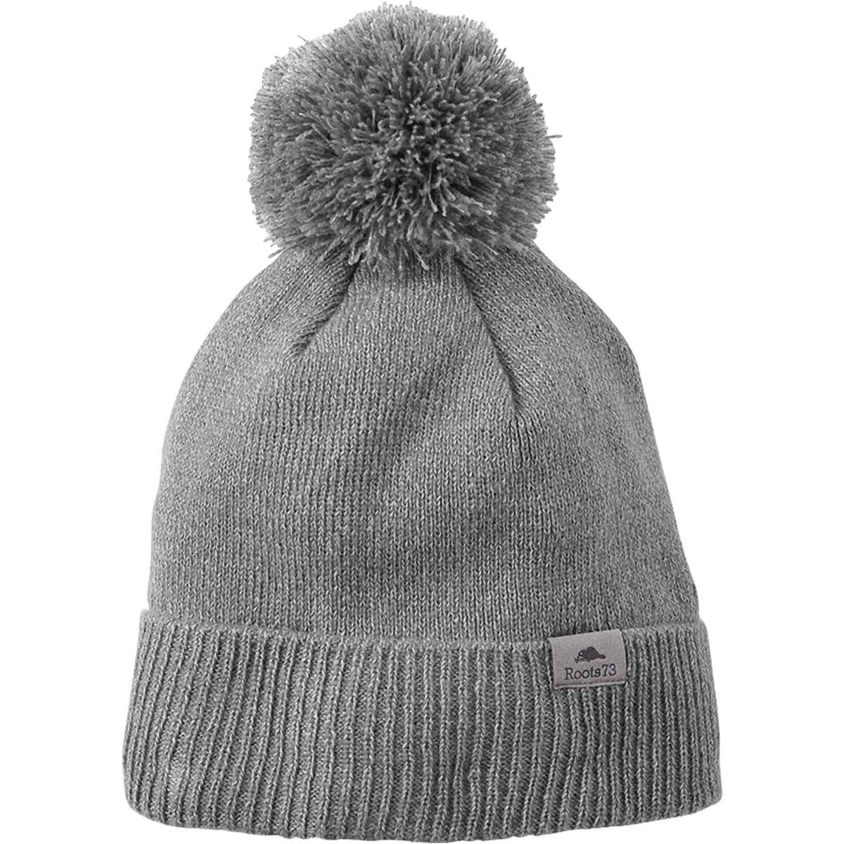 Roots73 Shelty Pom Beanie with Fleece Band Embroidery - Grey Mix - Flat