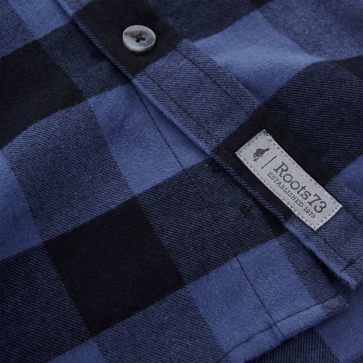 Roots73 Sprucelake Plaid Flannel Shirt for Men Embroidery - Indigo Blue/Black - Detail