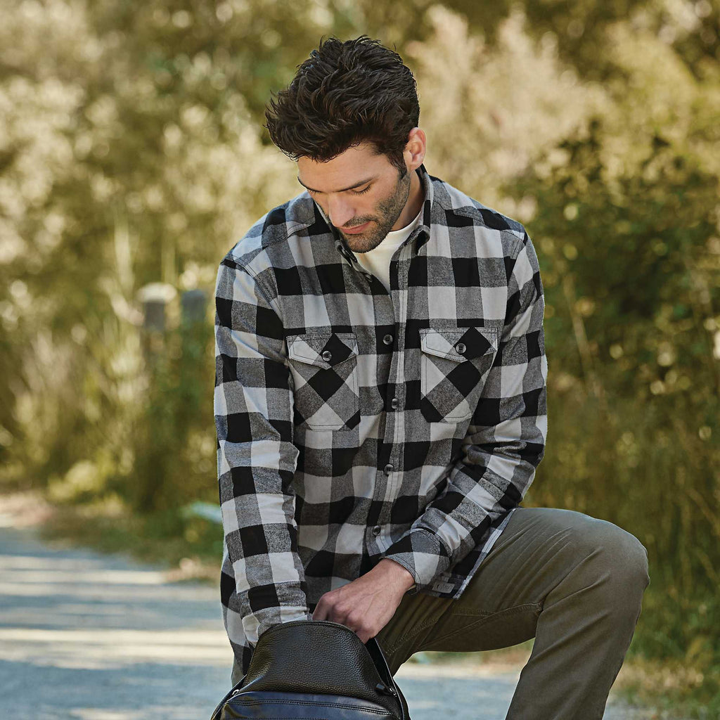 Roots73 Sprucelake Plaid Flannel Shirt for Men Embroidery - Quarry/Black - Front Flat 2
