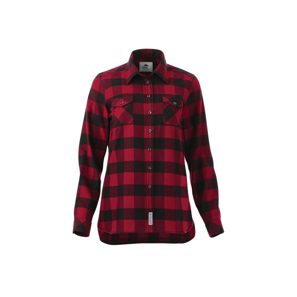 Roots73 Sprucelake Plaid Flannel Shirt for Women Embroidery - Dark Red/Black - Front Flat