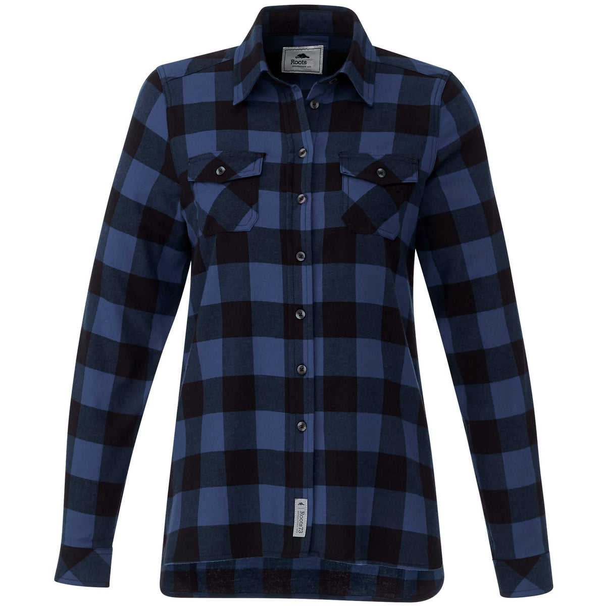 Roots73 Sprucelake Plaid Flannel Shirt for Women Embroidery - Indigo Blue/Black - Front