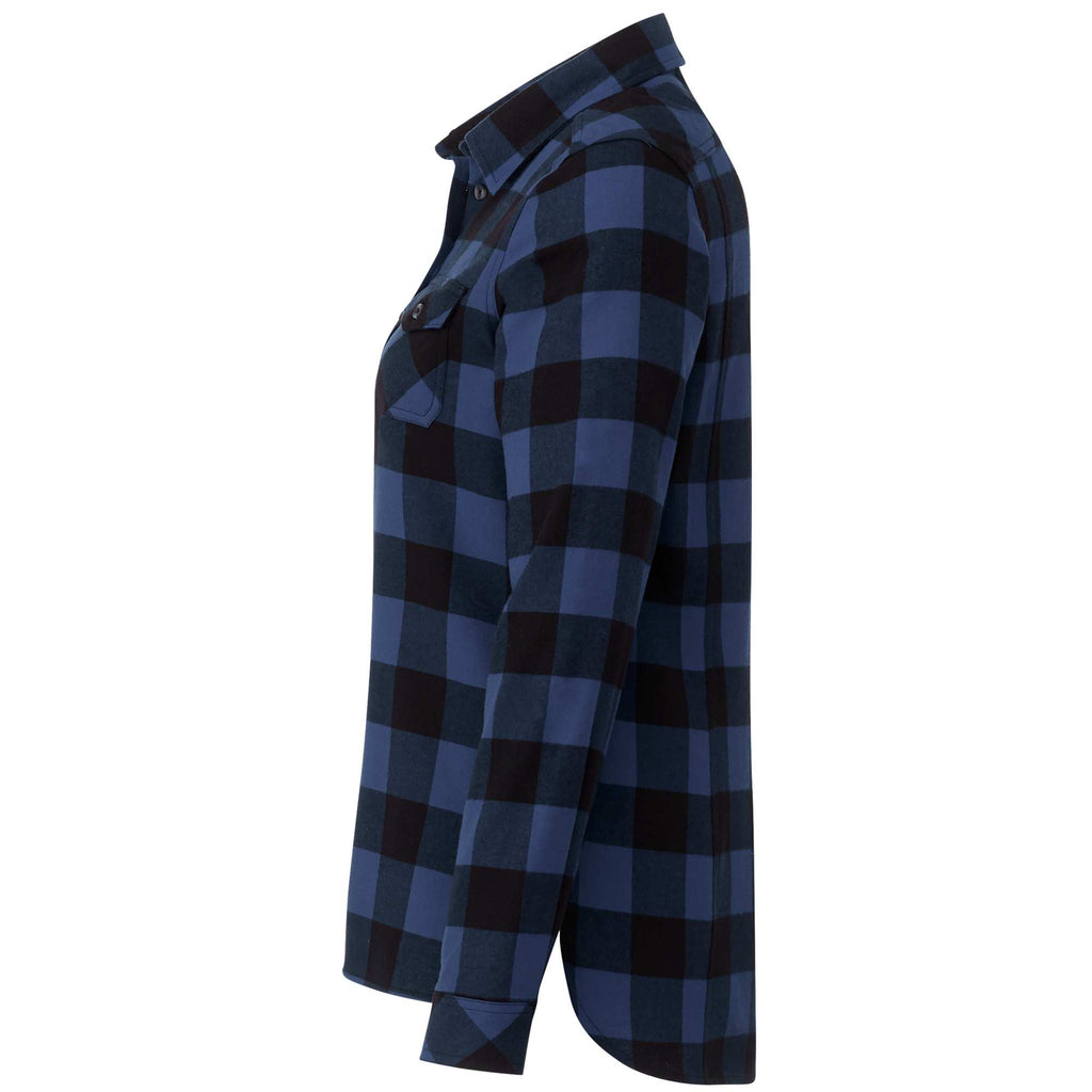Roots73 Sprucelake Plaid Flannel Shirt for Women Embroidery - Indigo Blue/Black - Left Side