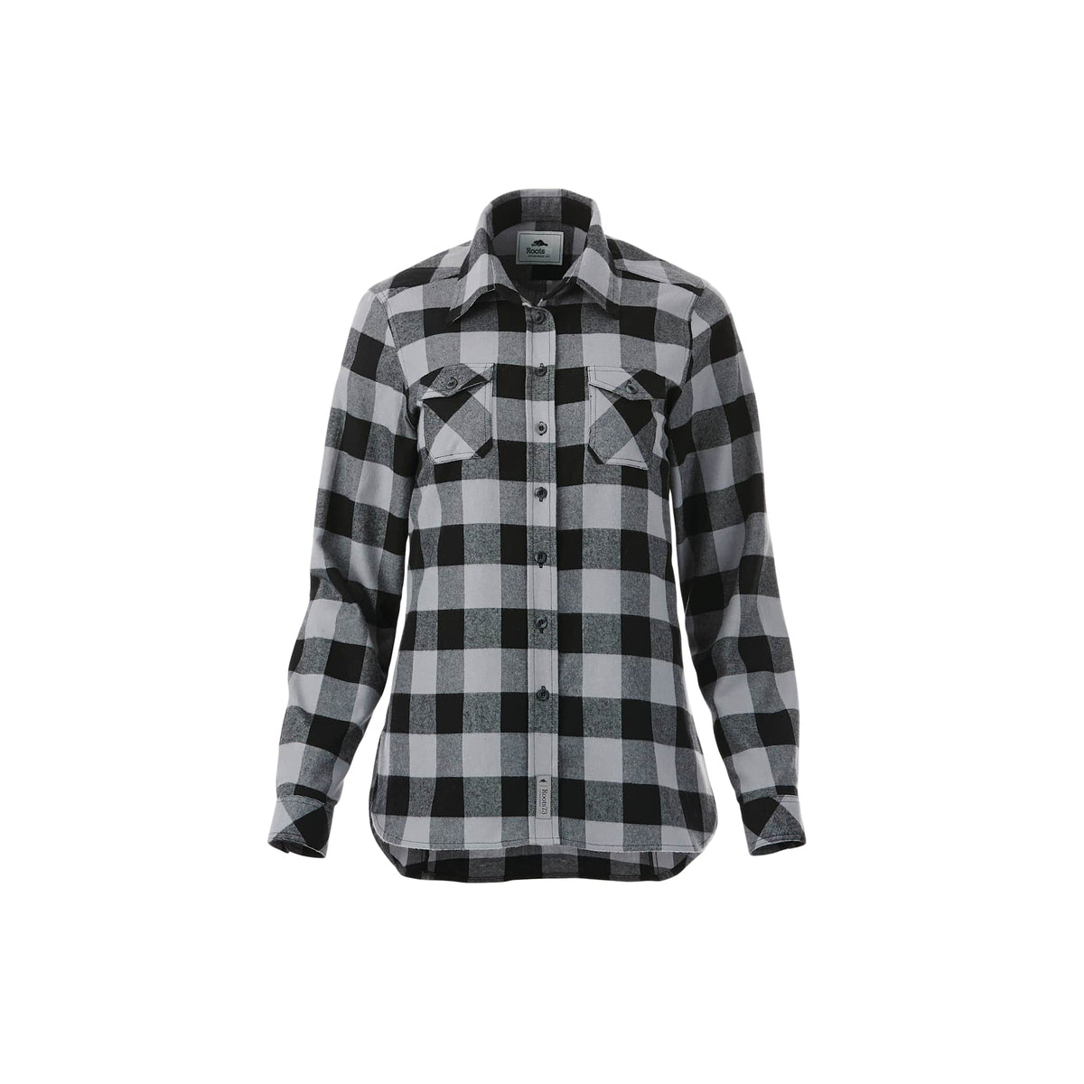 Roots73 Sprucelake Plaid Flannel Shirt for Women Embroidery - Quarry/Black - Front Flat