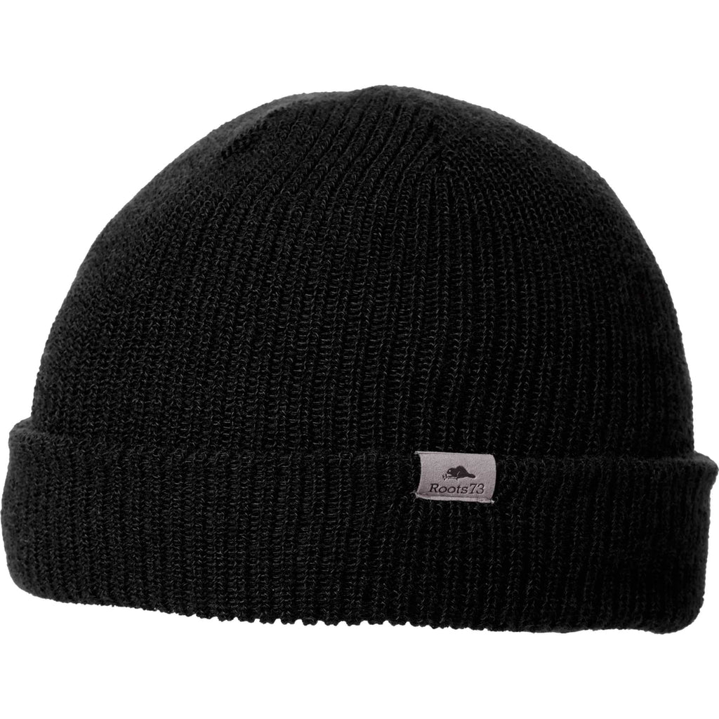 Roots73 Virden Rib Knit Beanie Embroidery - Black - Flat
