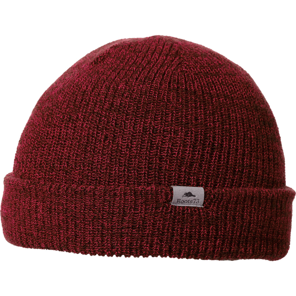 Roots73 Virden Rib Knit Beanie Embroidery - Dark Red Heather - Flat