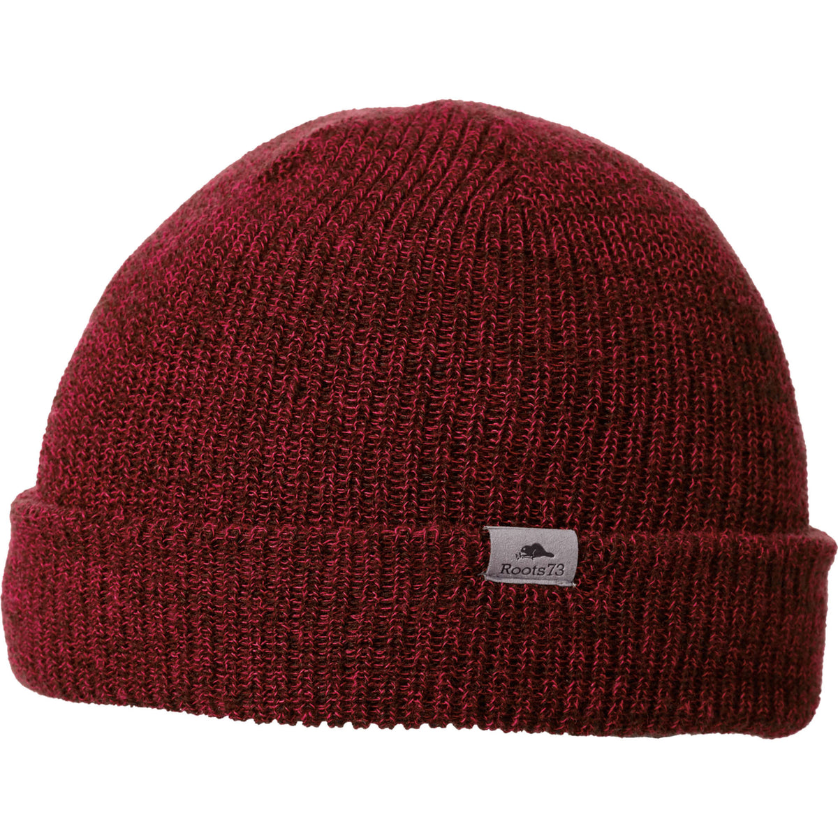 Roots73 Virden Rib Knit Beanie Embroidery - Dark Red Heather - Flat