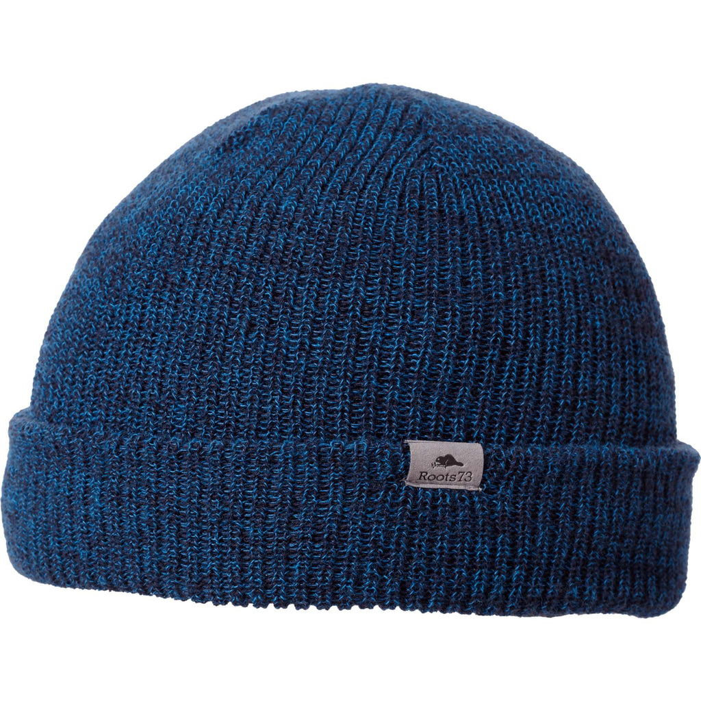 Roots73 Virden Rib Knit Beanie Embroidery - Ink Blue Heather - Flat