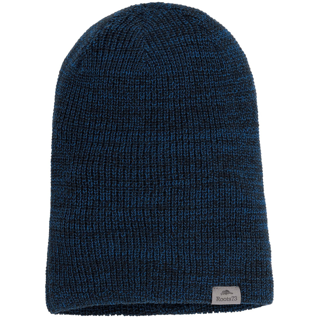 Roots73 Virden Rib Knit Beanie Embroidery - Ink Blue Heather - Front