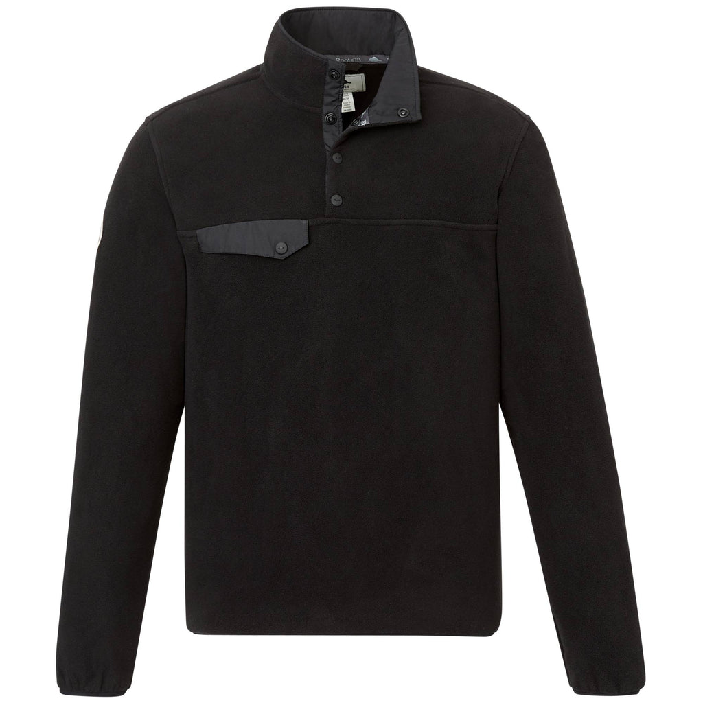 Roots73 Westville Recycled Microfleece Pullover for Men Embroidery - Black - Front