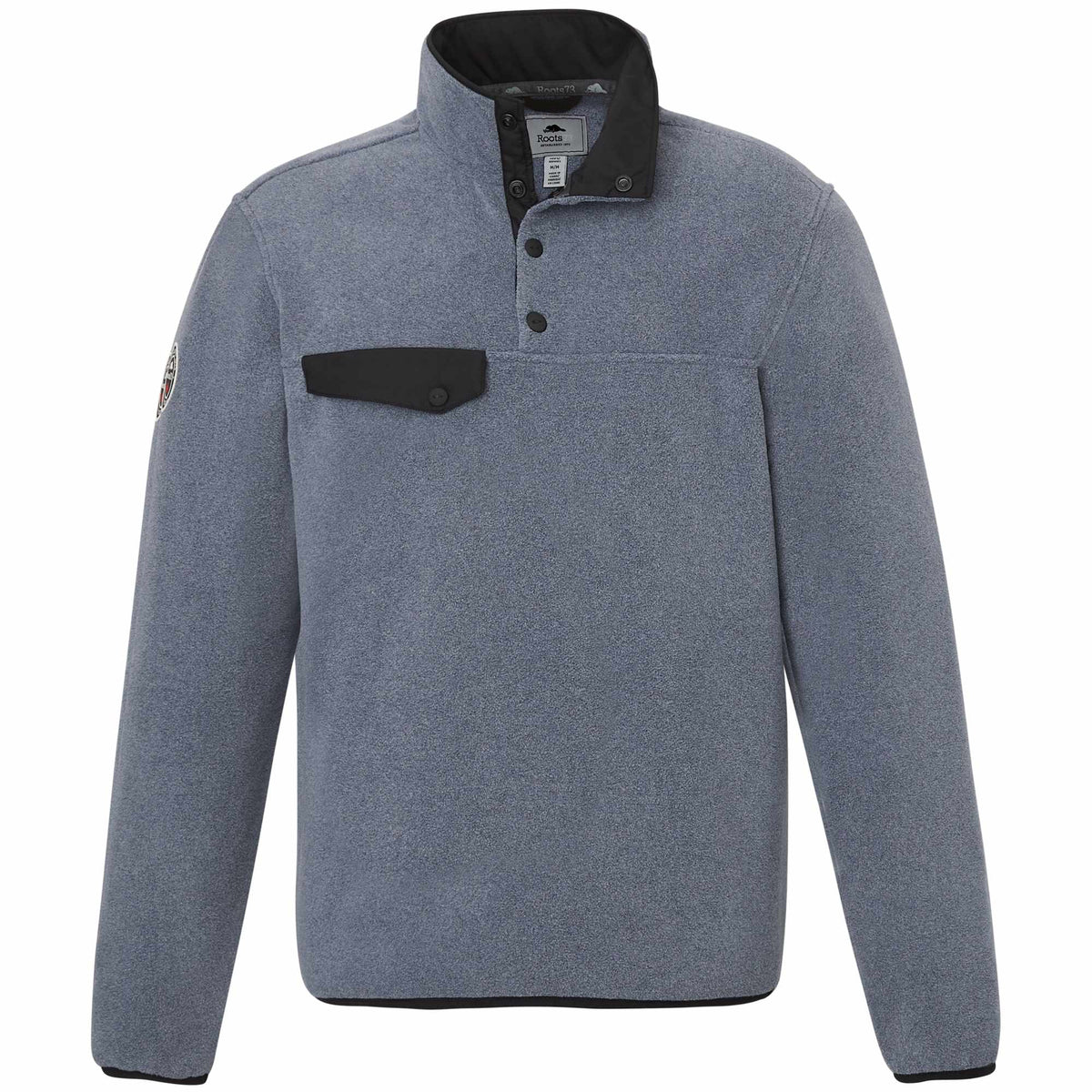 Roots73 Westville Recycled Microfleece Pullover for Men Embroidery - Denim Mix - Front