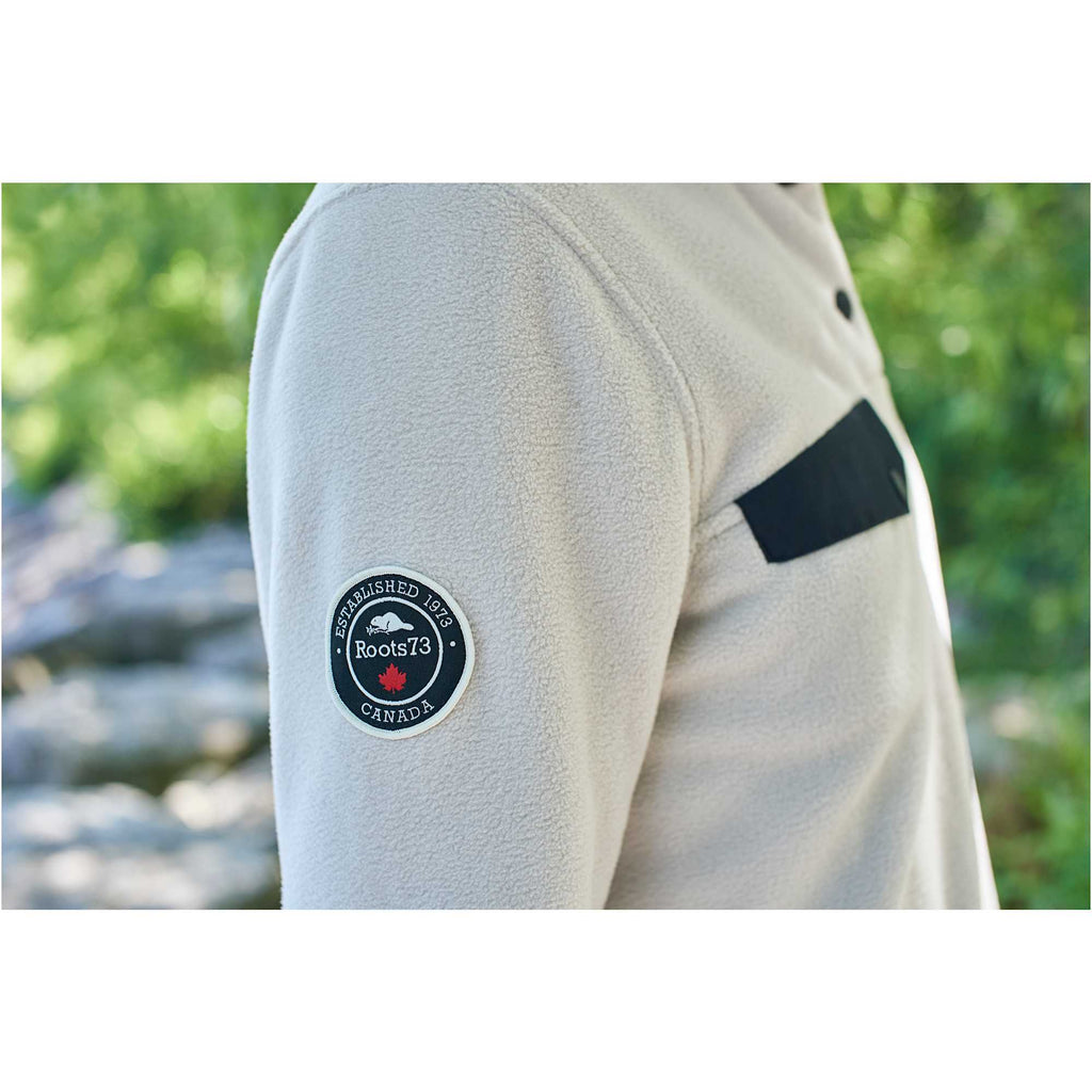 Roots73 Westville Recycled Microfleece Pullover for Women Laser Engraving - Oatmeal - On Model Detail 2