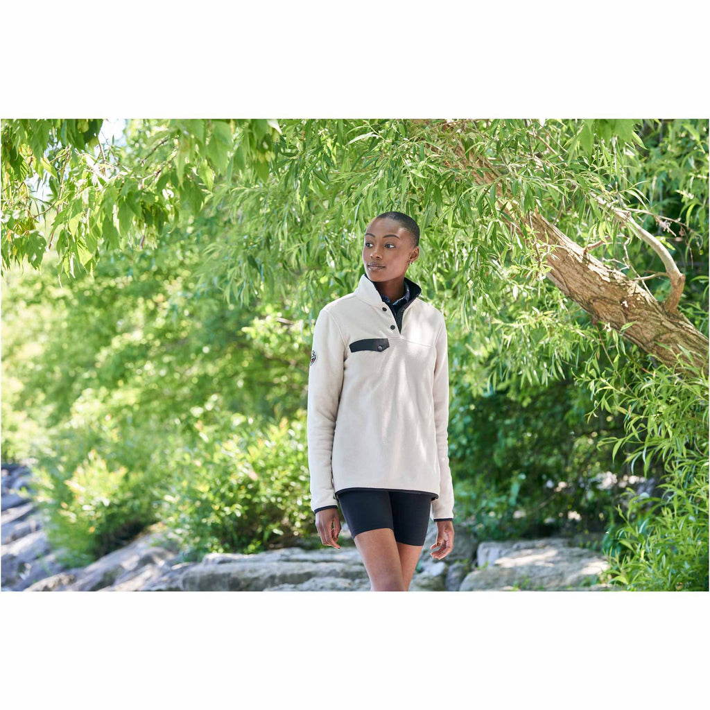 Roots73 Westville Recycled Microfleece Pullover for Women Laser Engraving - Oatmeal - On Model