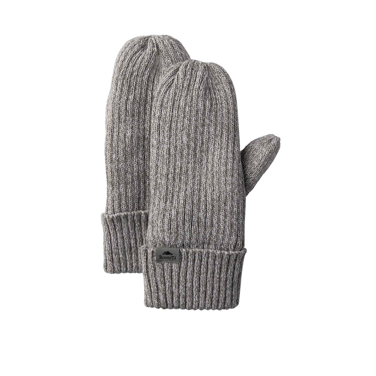Roots73 Woodland Heather Knit Mitts with Fleece Lining Embroidery - Grey Mix - Front Flat
