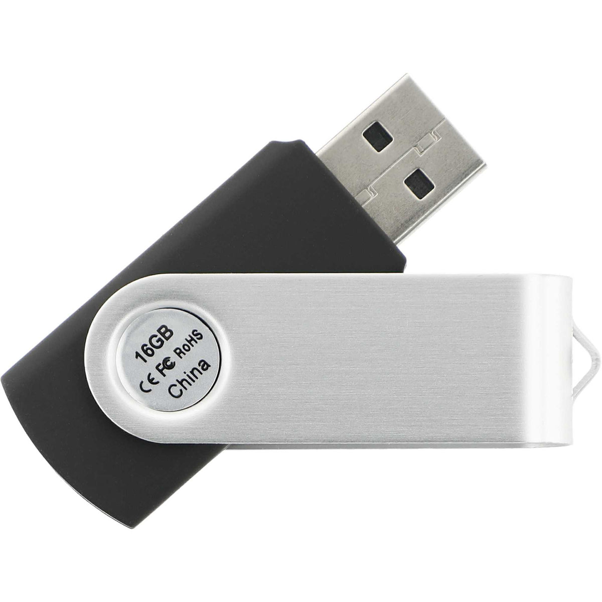 Rotate Flash Drive with Aluminum Cover, 16 GB Full Color - Black - Back