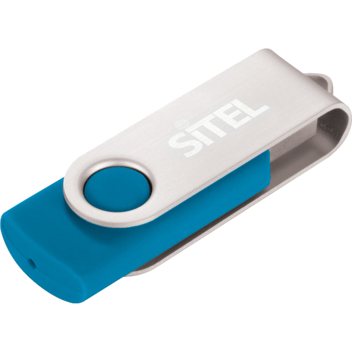 Rotate Flash Drive with Aluminum Cover, 8 GB Full Color - Aqua - Front
