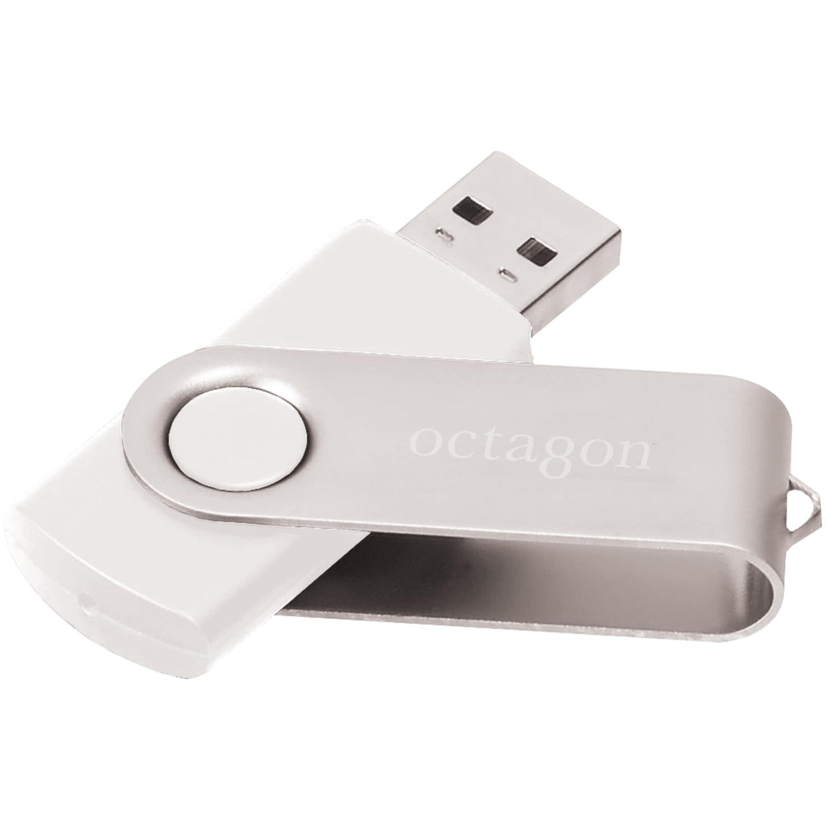 Rotate Flash Drive with Aluminum Cover, 8 GB Full Color - White - Front