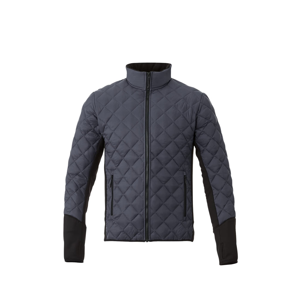 Rougemont Diamond Quilted Hybrid Puffer Jacket for Men Embroidery - Grey Storm/Black - Front Flat